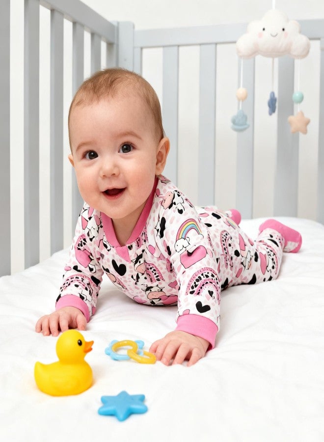 uideazone Baby Cow Clothes 9-12 Months Sleepers Pink Heart Long Sleeve Footed Pajamas Infant One Piece Romper with Mitten Cuffs - Image 3